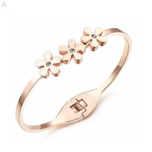 Declaración Buena Suerte Amor Acero Inoxidable Crystal Rose Gold Flower Bangle